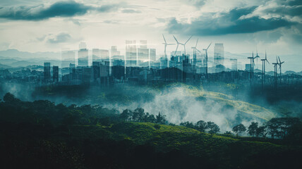 Obraz premium Eco-Urban Synergy – Double Exposure