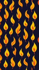 Seamless flame pattern on dark blue background with vibrant yellow and orange tones