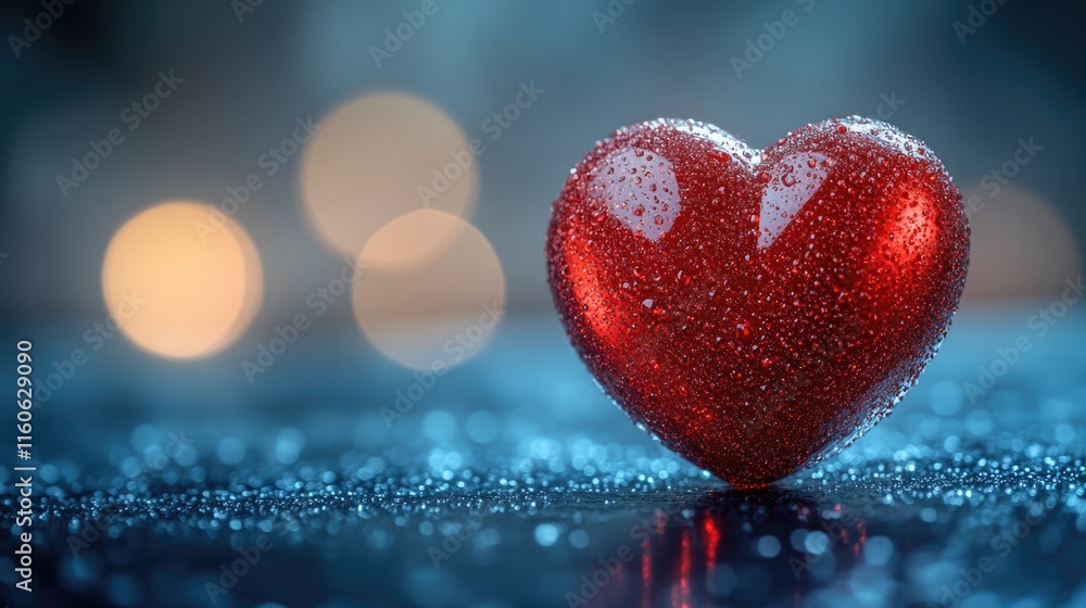 Poster a single red heart sitting on a table with a simple background