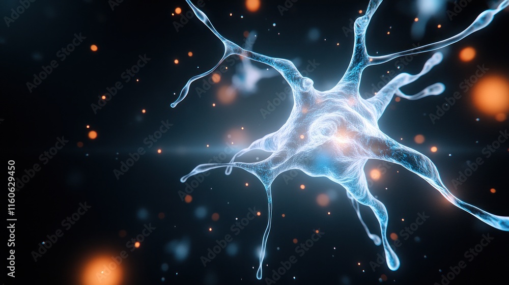 Aufkleber a glowing neuron with particles, illustrating neural connections.
