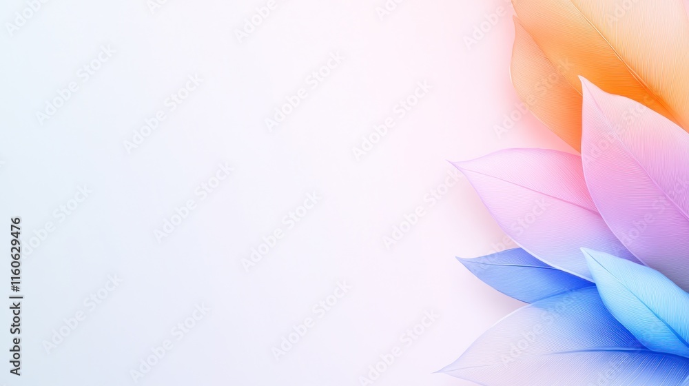 Poster soft gradient background with colorful overlapping leaves.