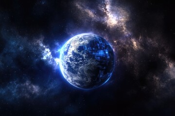 A blue planet floating in the vastness of space