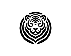 Tiger logo design vector template. Black and white silhouette tiger vector illustration.
