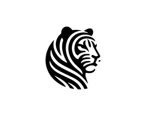 Tiger logo design vector template. Black and white silhouette tiger vector illustration.