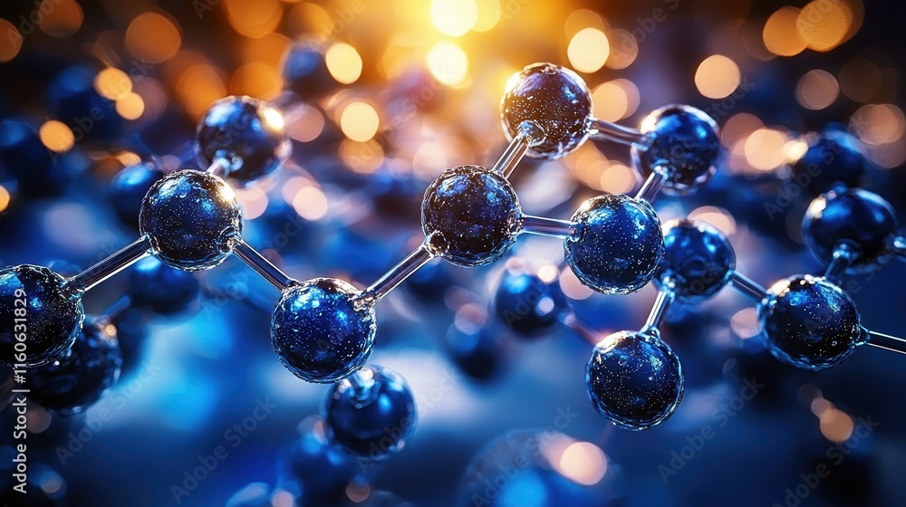 Poster abstract molecular structure with a cosmic appearance and glowing background.