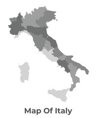 Italy Greyscale political map simple flat illustration