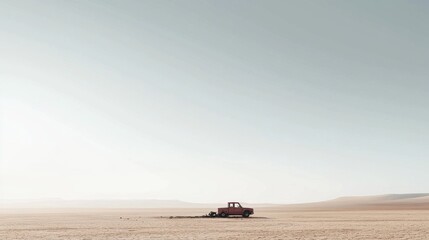 Fototapeta premium Image of a car breakdown in a desert landscape. Featuring a lone driver searching for help