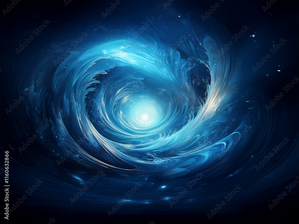 Poster a swirling vortex of luminous blue energy, radiating light from its core, evokes a sense of cosmic m