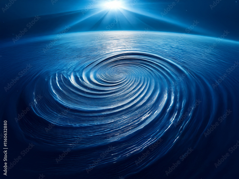 Poster a mesmerizing vortex of ocean water spirals beneath a radiant sun and starry sky. the swirling patte