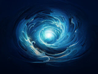 Obraz premium A swirling vortex of luminous blue water, creating a mesmerizing, ethereal tunnel leading to a bright center. The deep blue hues and dynamic flow evoke a sense of mystery and depth.