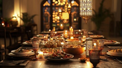Beautifully Set Table for Family Iftar Dinner During Ramadan Kareem