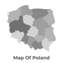 Poland Greyscale political map simple flat illustration