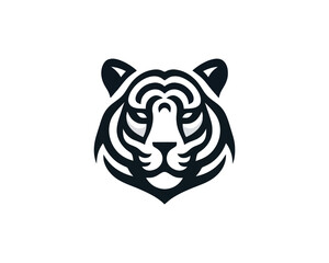 Tiger logo design vector template. Black and white silhouette tiger vector illustration.