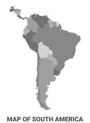 South America Greyscale political map simple flat illustration
