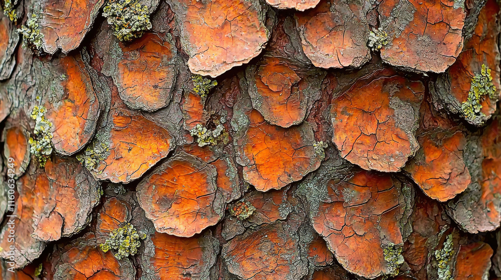 Poster close-up of scaly texture of pine tree bark showcasing natural patterns and colors