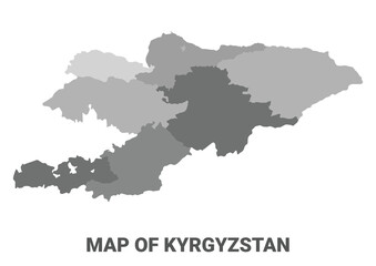 Kyrgyzstan Greyscale political map simple flat illustration