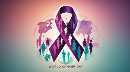 Fototapeta premium World Cancer Day Hope and Awareness. Inspirational Floral Artwork for Cancer Awareness. World Cancer Day Art Background