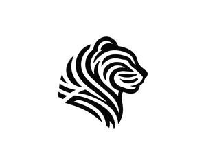 Tiger logo design vector template. Black and white silhouette tiger vector illustration.
