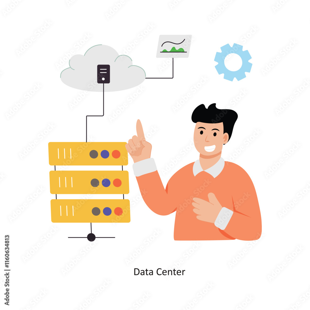 Poster data center concept vector illustration. web hosting isolated on white background.