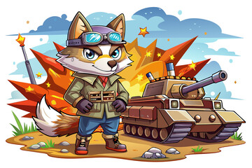 an explosion in a tank and a fox