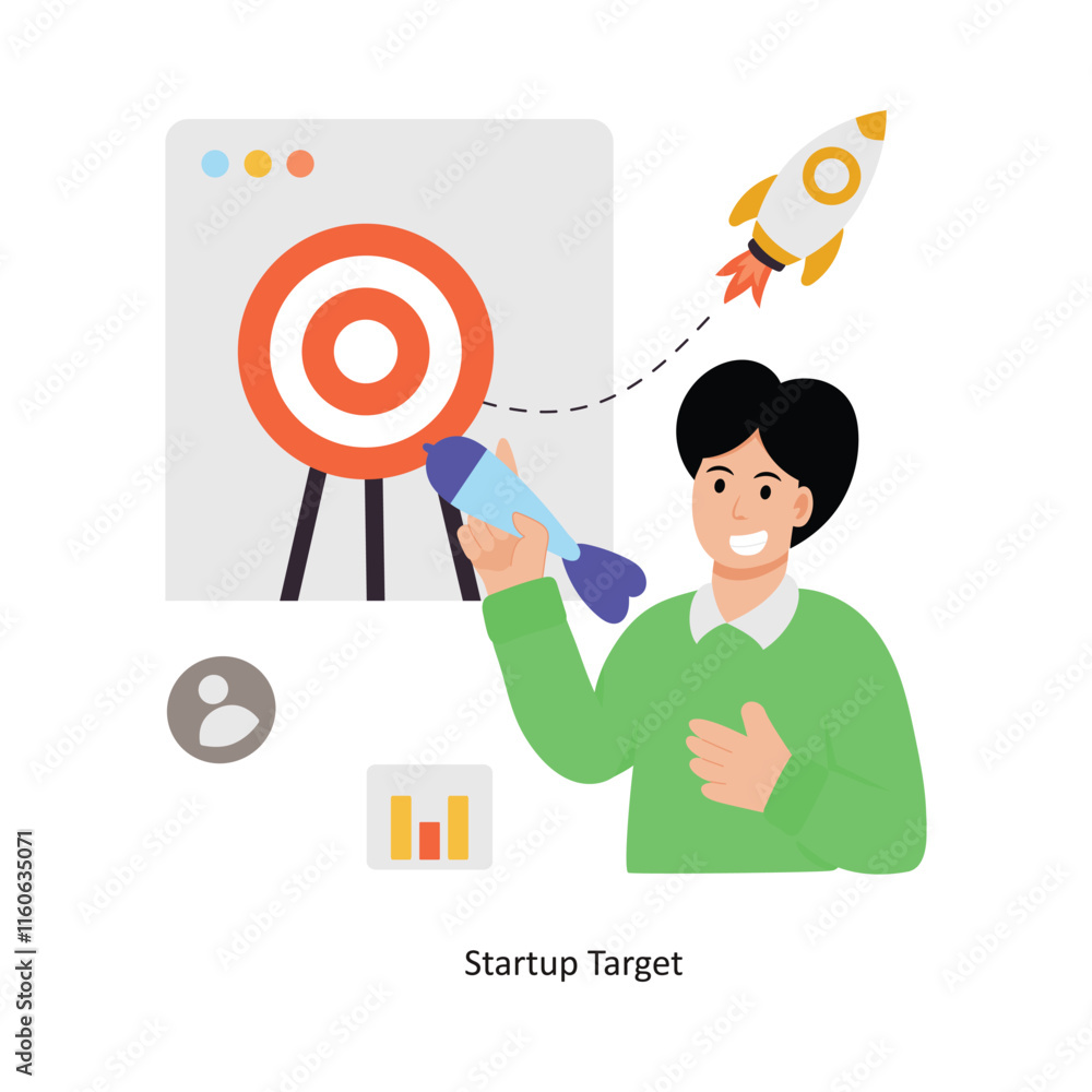 Poster startup target concept vector illustration. web hosting isolated on white background.