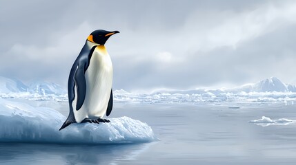 Naklejka premium Majestic Emperor Penguin on Antarctic Iceberg