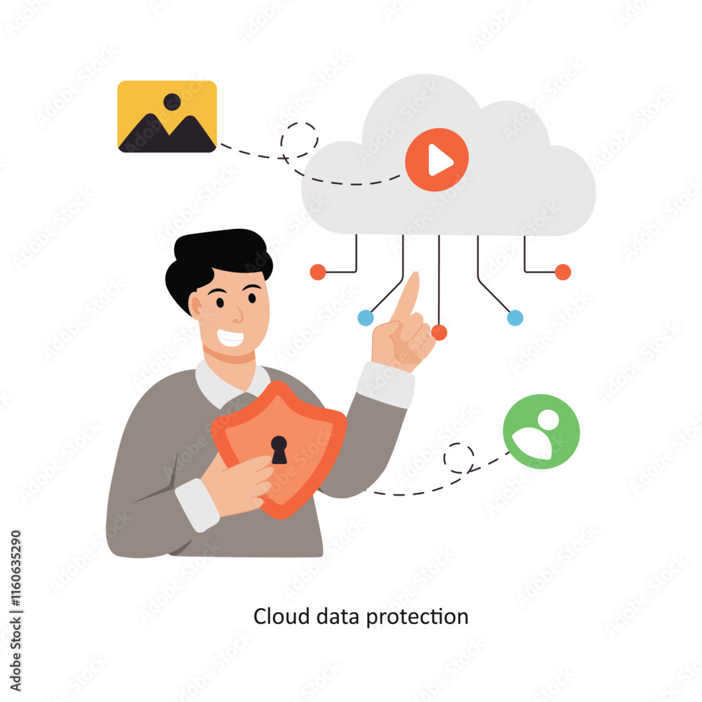 Poster cloud data protection concept vector illustration. web hosting isolated on white background.