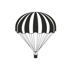 Black and white striped parachute descending.