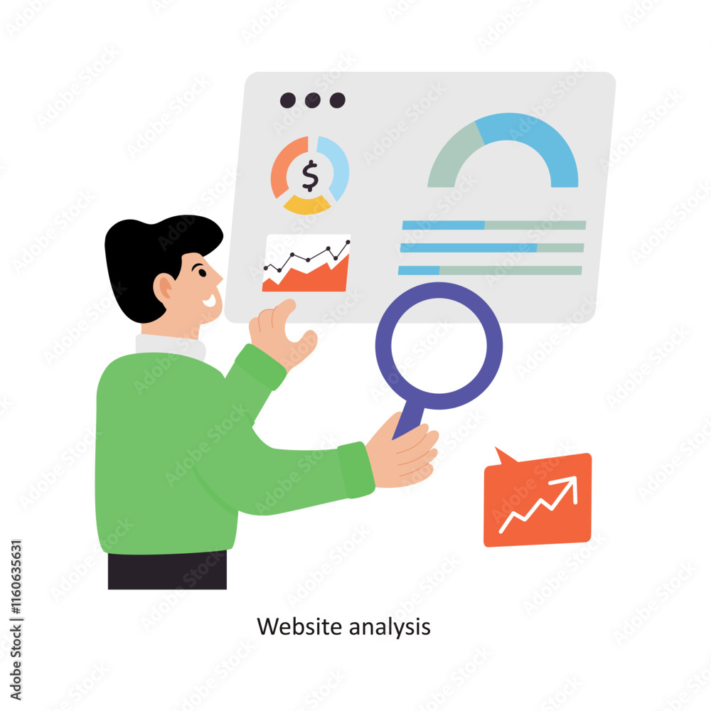 Poster website analysis concept vector illustration. web hosting isolated on white background.