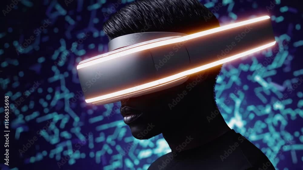 Poster man using vr headset with abstract digital background