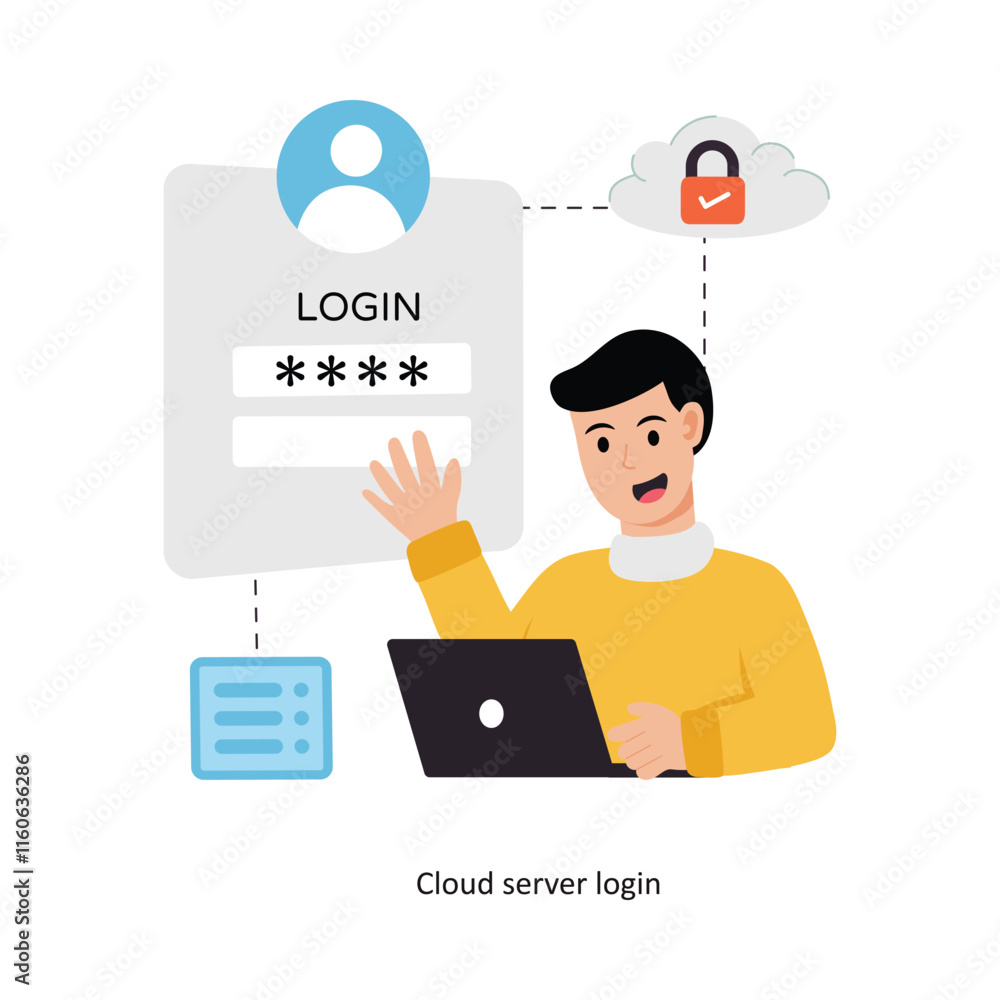 Poster cloud server login concept vector illustration. web hosting isolated on white background.