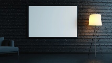 Modern Living Room Mockup Blank Canvas Brick Wall Lamp