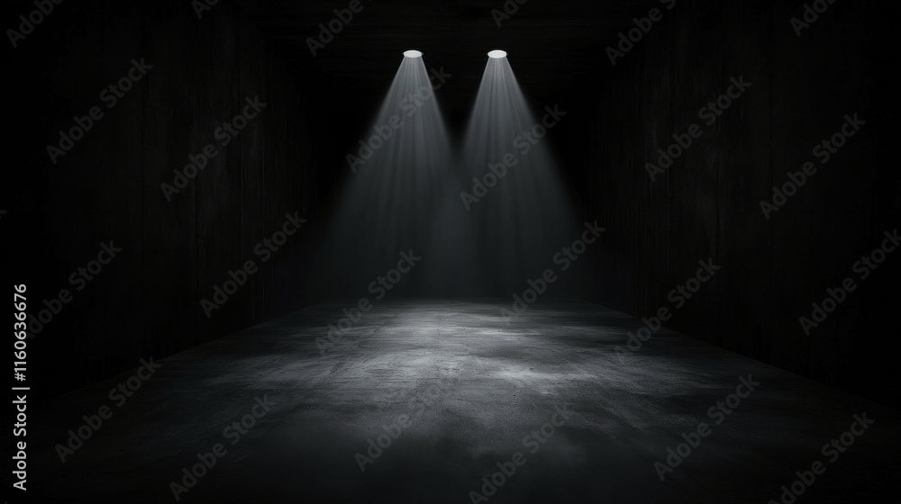 Poster subtle hints of shadows in a deep black void with dramatic lighting effects