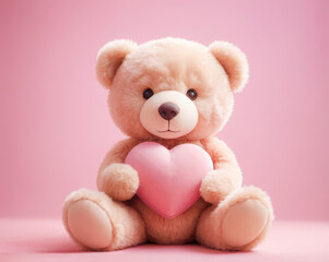 a teddy bear holding a pink heart