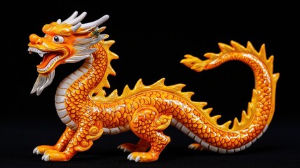 Fototapeta premium Orange Clay Dragon Figurine Chinese Mythology Asian Culture Mythical Creature