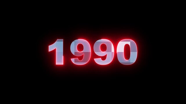 Neon text 1990  animation on black background.