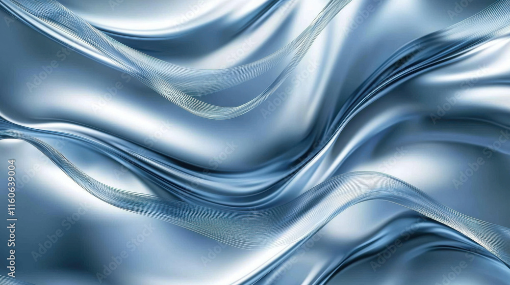 Poster fluid digital dynamic pattern with interconnected blue waves and textures