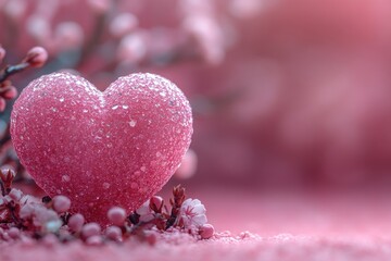Obraz premium Close-up of a pink heart surrounded by flowers, great for Valentine's Day or friendship themes