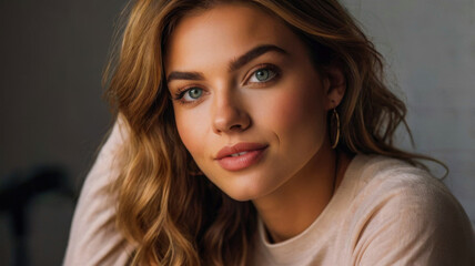 Fototapeta premium a woman with long hair and blue eyes