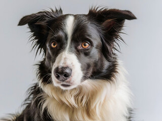 a black and white dog with a white face