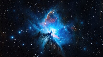 A stunning image of a blue nebula against a backdrop of twinkling stars