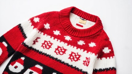 A graphic sweater with alternating black and white stripes