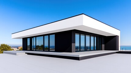 Modern architectural design featuring a sleek, minimalist structure.