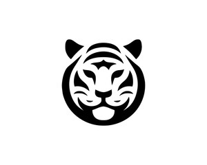 Tiger logo design vector template. Black and white silhouette tiger vector illustration.