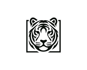 Tiger logo design vector template. Black and white silhouette tiger vector illustration.