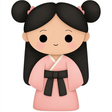 recommend clip art: Adorable Cartoon Girl in Pink Kimono Asian Culture Cute Illustration