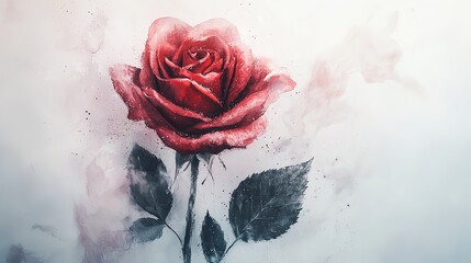rose blooming in a watercolor painting style, with soft, blended colors,
