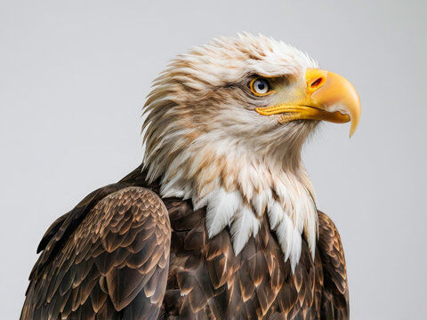 a bald eagle with a white head and yellow beak