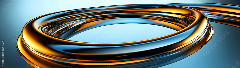 Poster abstract metallic rings intertwine, reflecting light dynamically and elegantly.