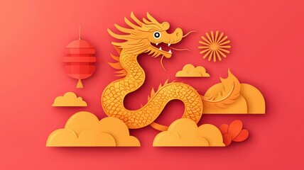 Obraz premium Festive Chinese New Year Dragon Paper Cut Design